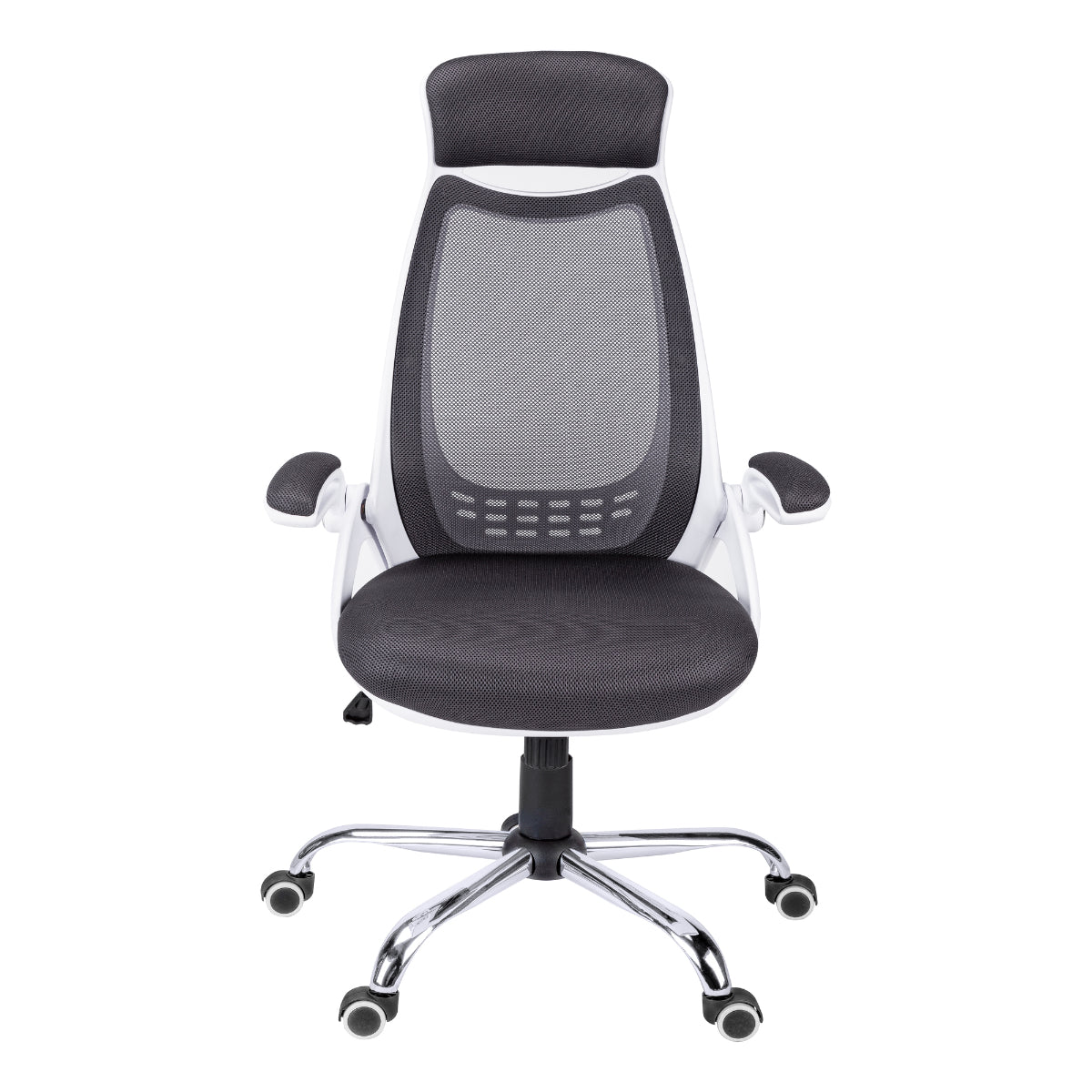 OFFICE CHAIR - WHITE/GREY MESH/ CHROME-HIGH BACK