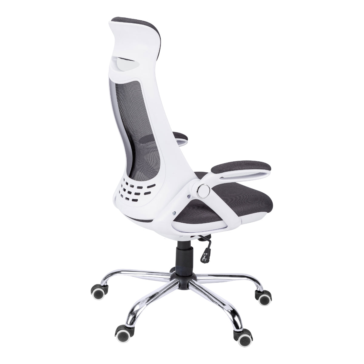 OFFICE CHAIR - WHITE/GREY MESH/ CHROME-HIGH BACK