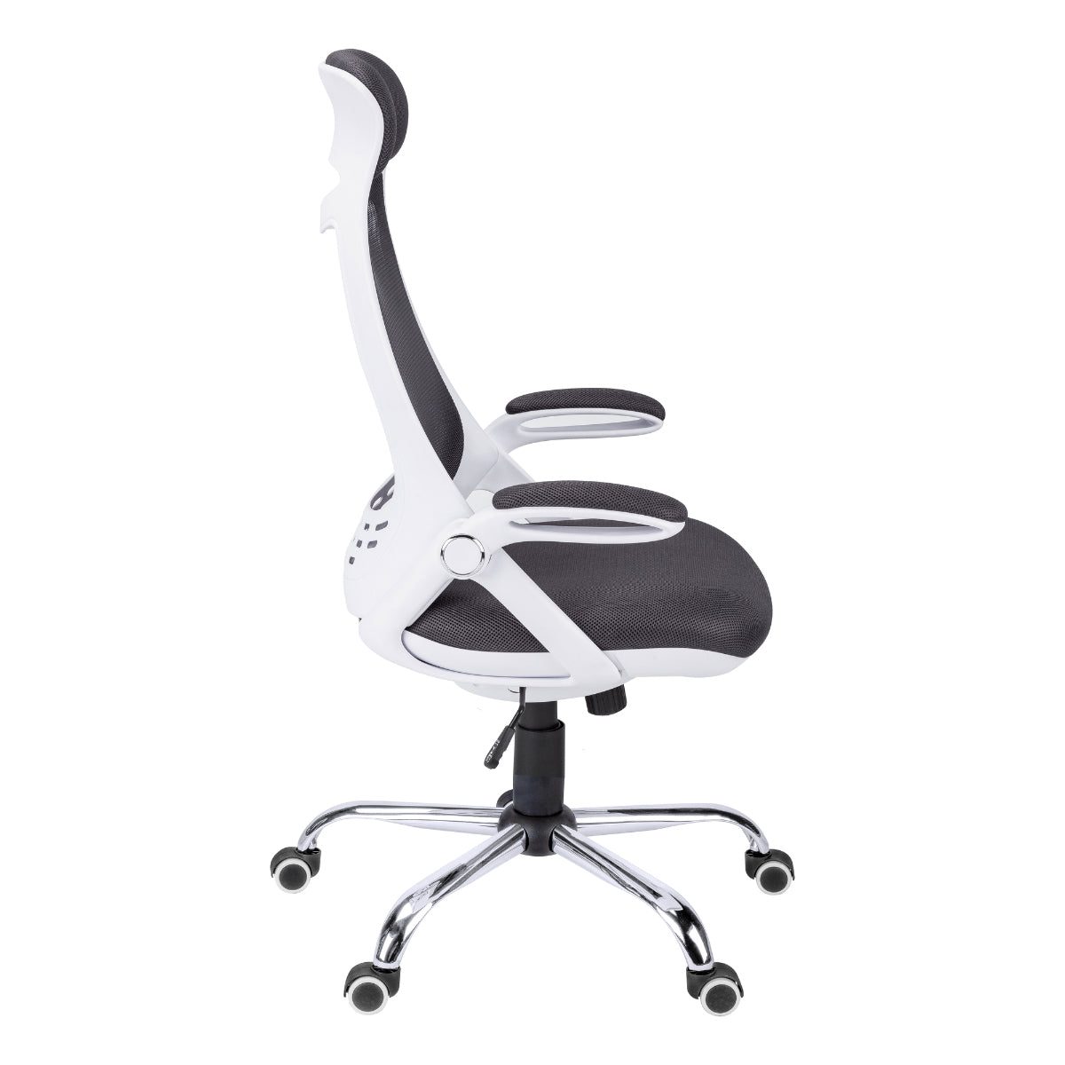 OFFICE CHAIR - WHITE/GREY MESH/ CHROME-HIGH BACK