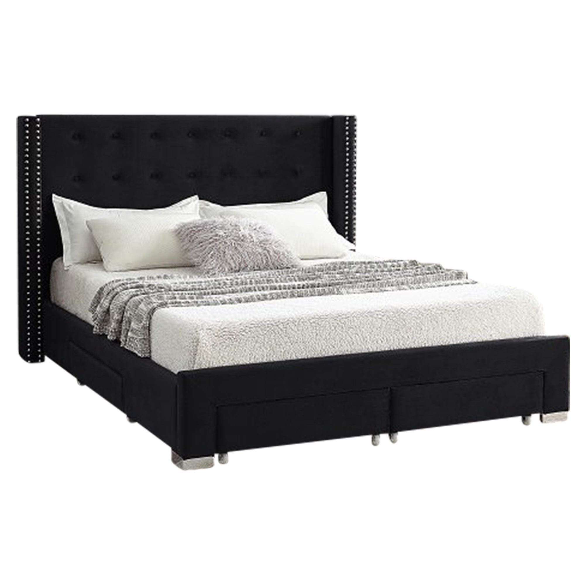 Lilia - Queen Bed - Black Velvet Tufted
