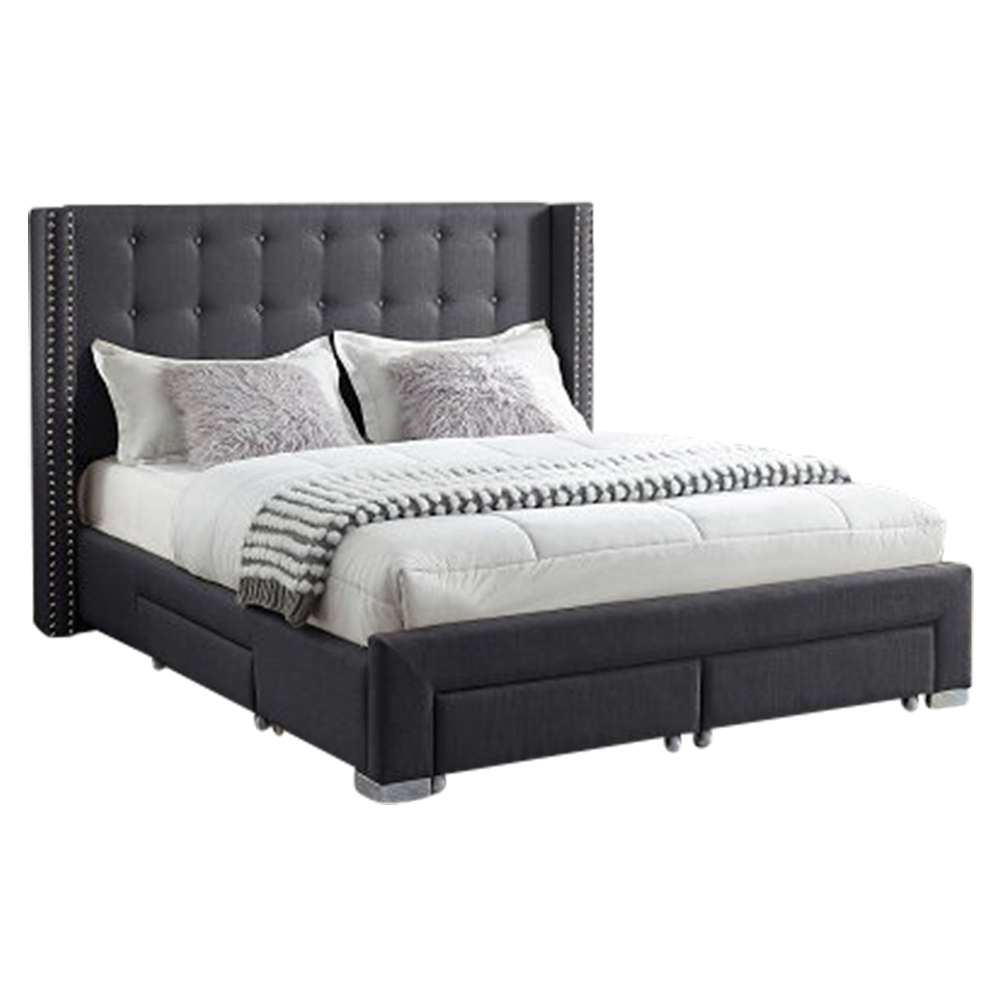 Lilia - Queen Bed - Grey Tufted Fabric