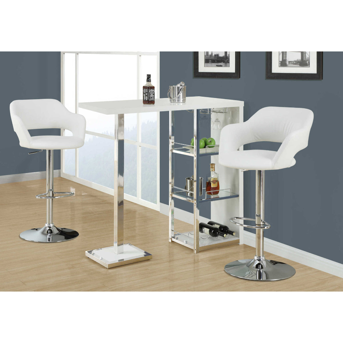 Kylian - Hydraulic Bar Chair - White Faux Leather