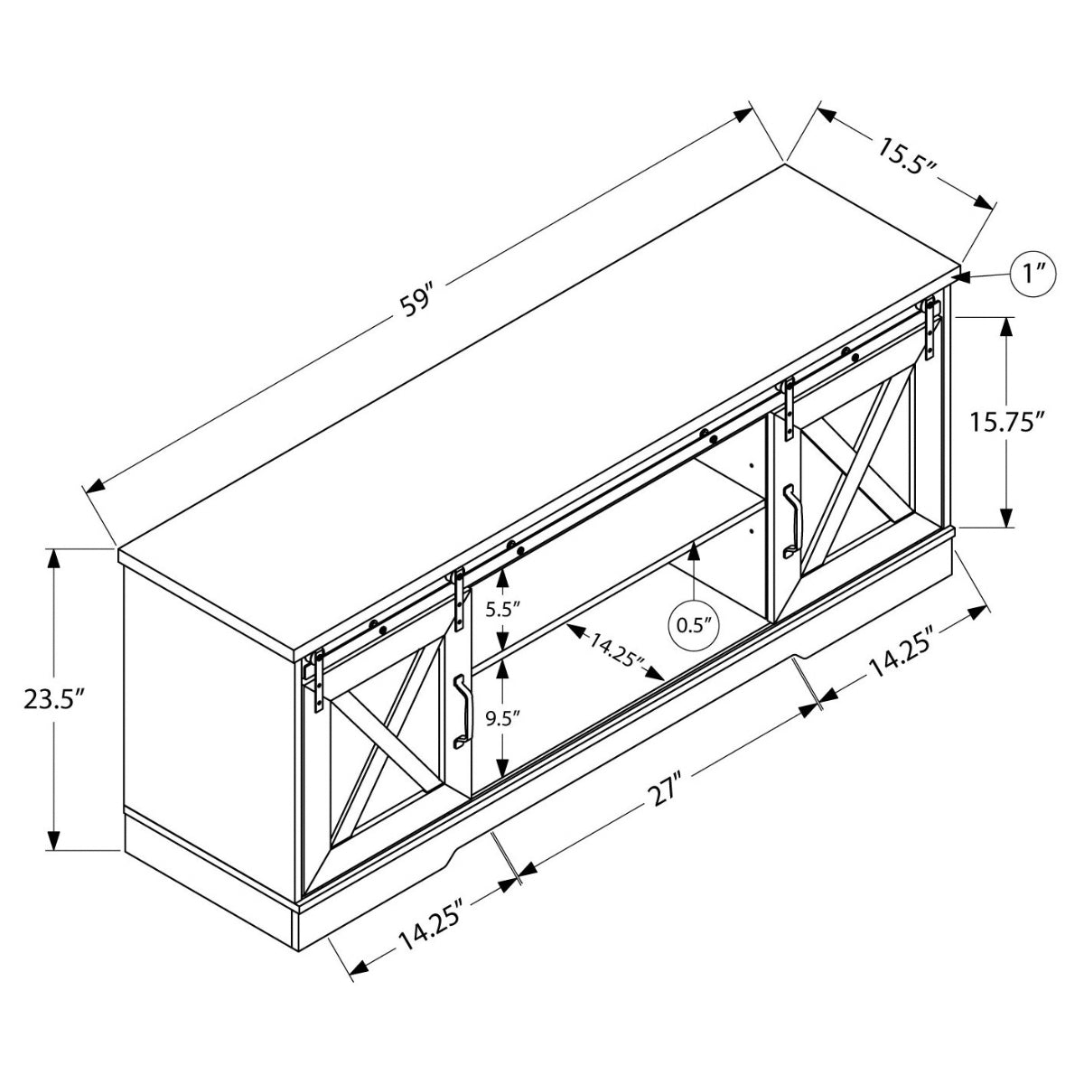 Anderson - TV stand - with 2 sliding doors - 60 " - Grey
