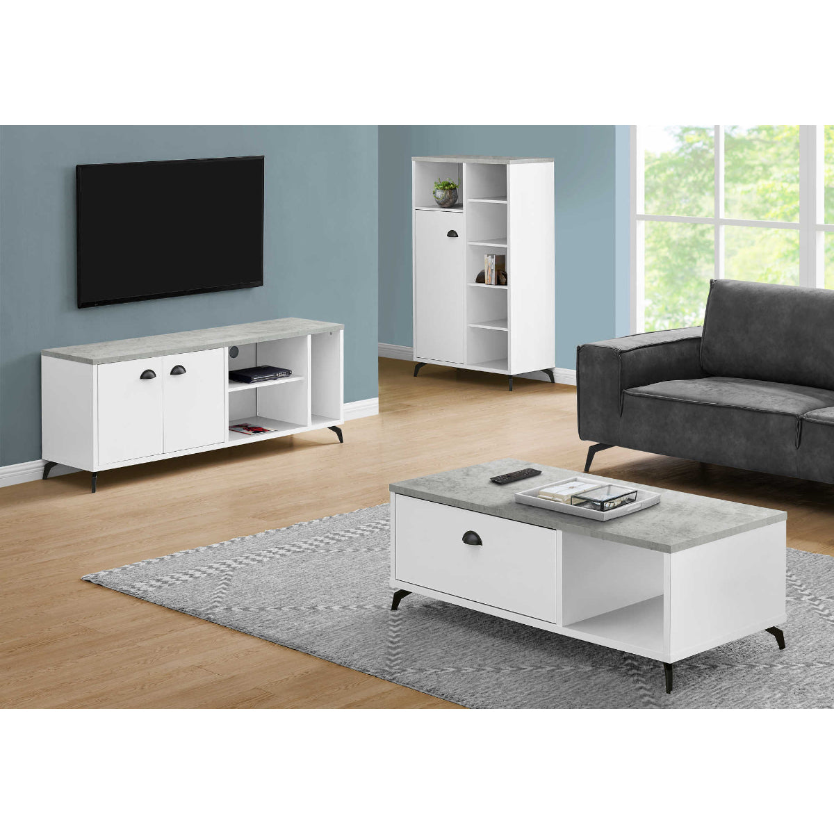 Marshall - TV Stand - 60" - Grey Cement Top / White
