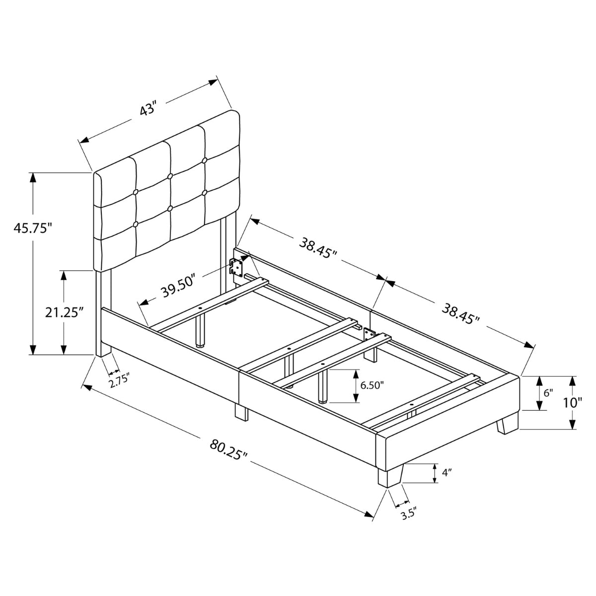 Clemence - Twin Bed - Grey Fabric