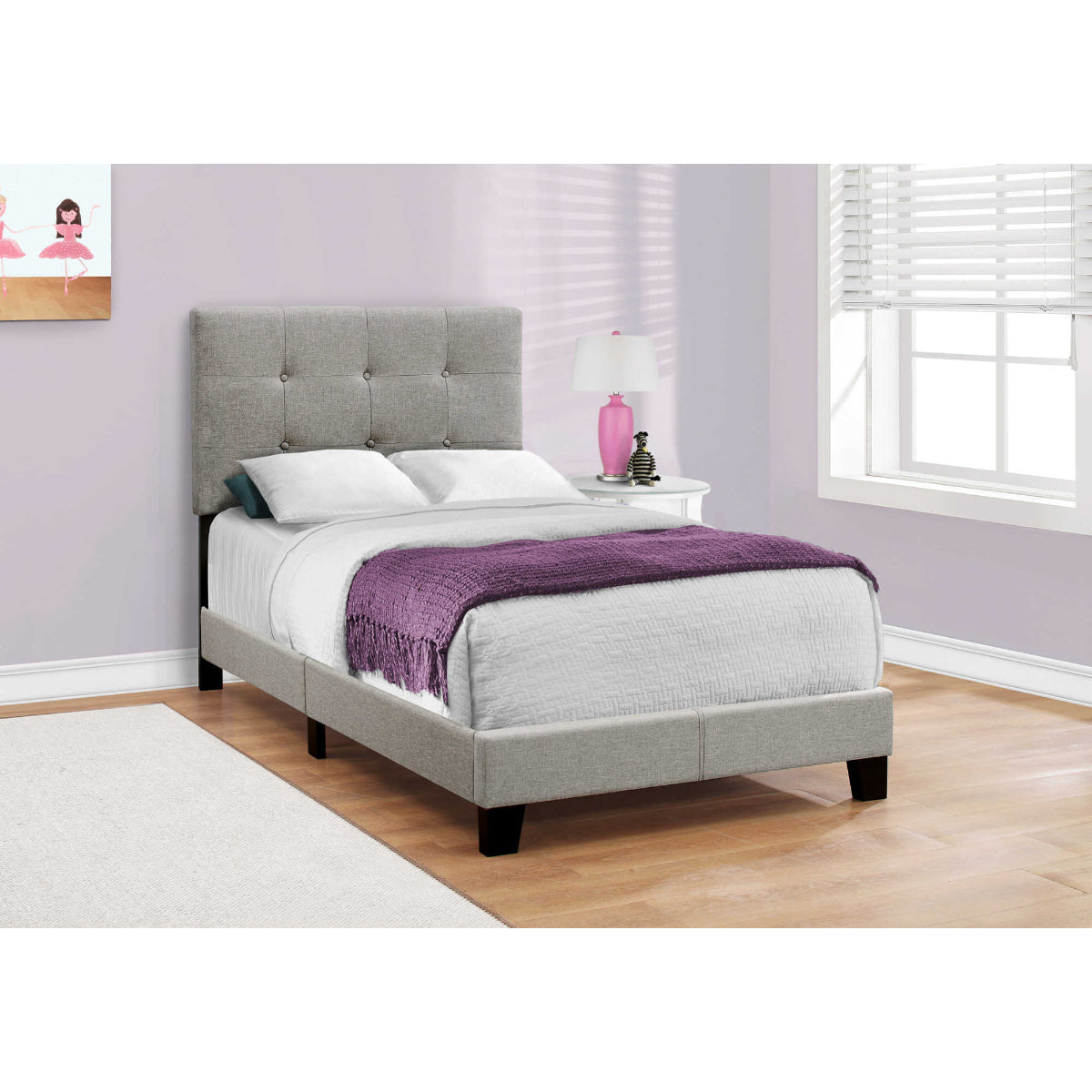 Clemence - Twin Bed - Grey Fabric