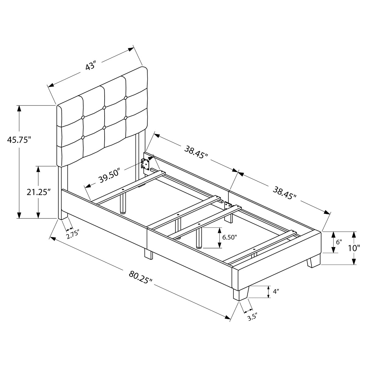 Clemence - Twin Bed - Beige Fabrics