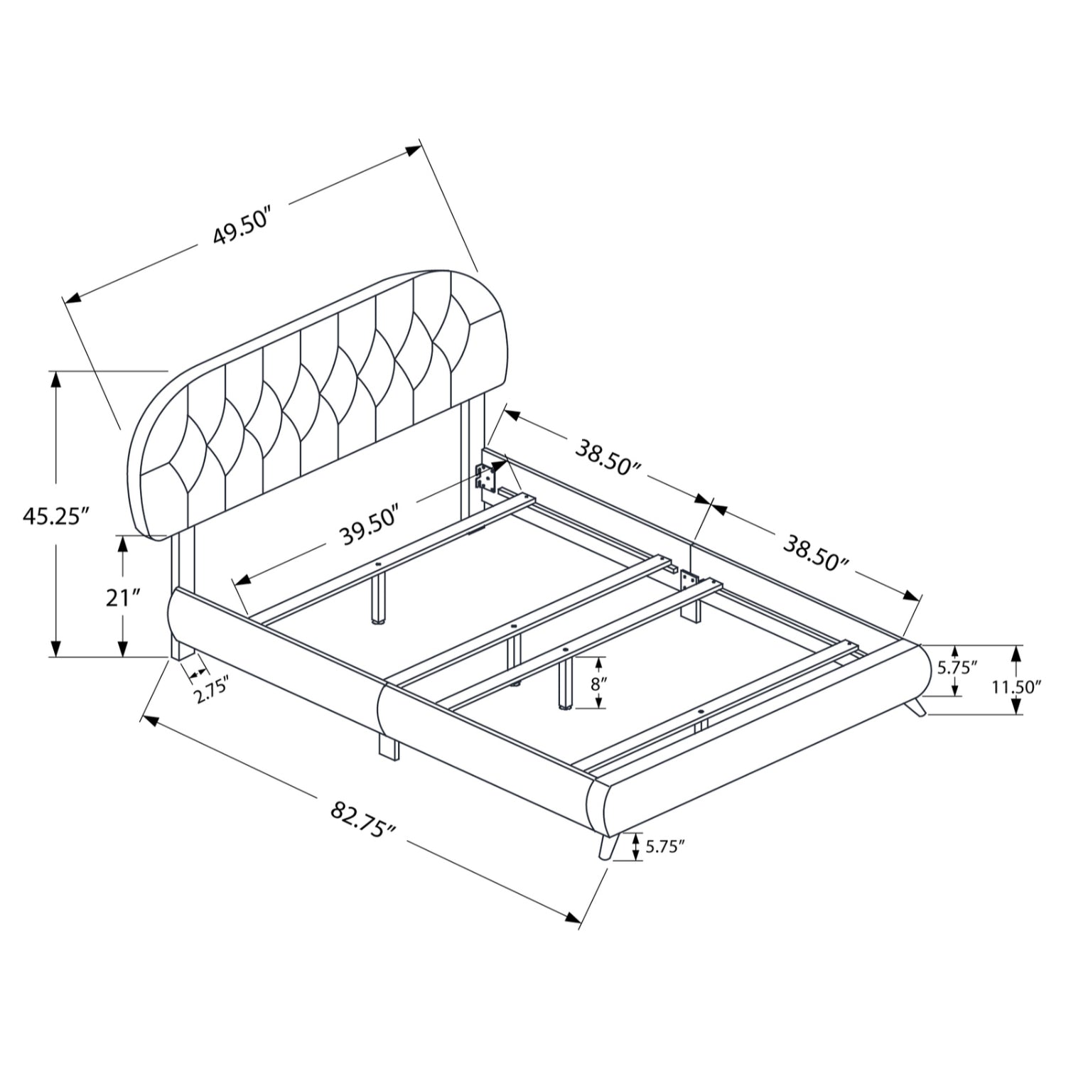 Adèle - Twin Bed - Dark Brown Faux Leather