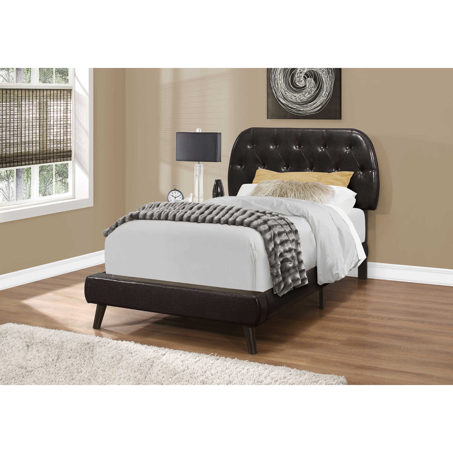 Adèle - Twin Bed - Dark Brown Faux Leather