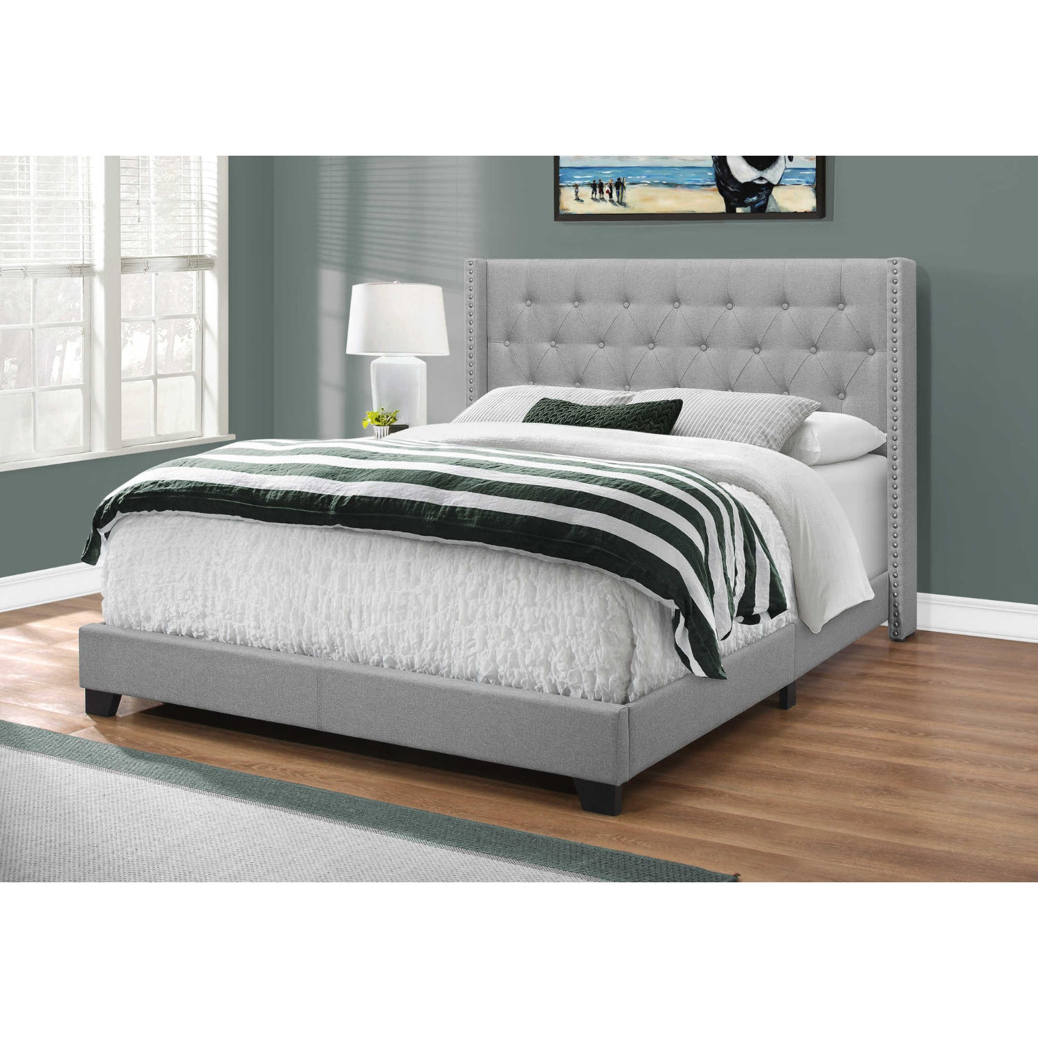 Elise - Queen Bed - Grey Fabric