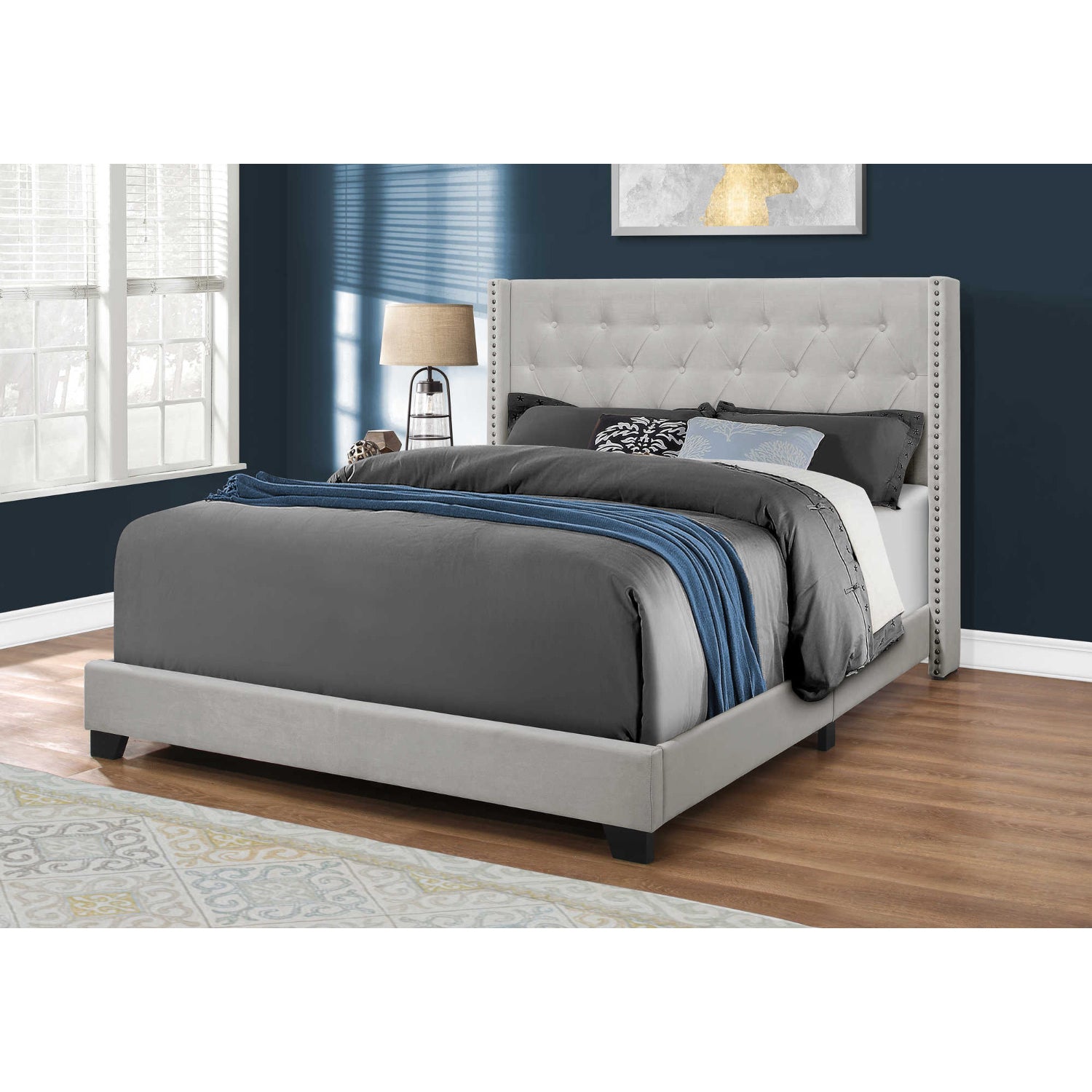 Elise - Queen Bed - Light Grey Velvet