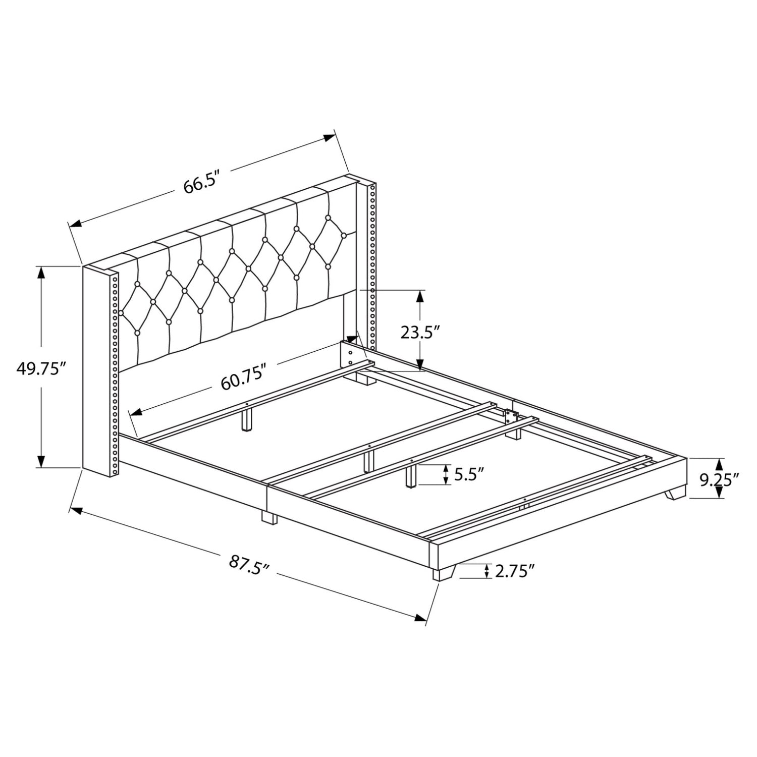 Elise - Queen Bed - Dark Grey Velvet