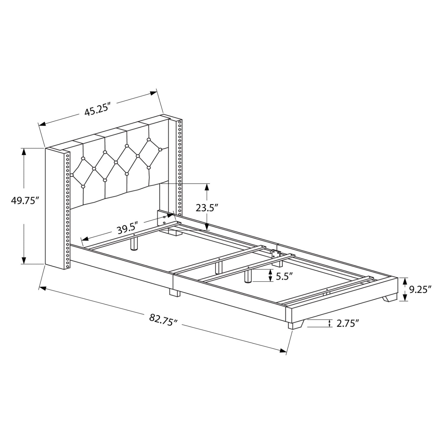Elise - Twin Bed - Dark Grey Velvet
