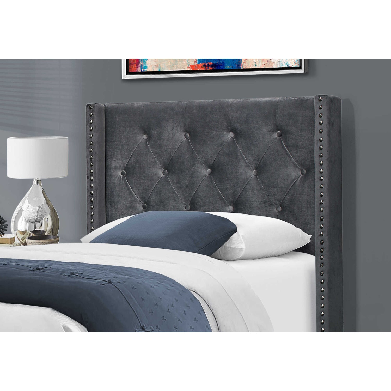 Elise - Twin Bed - Dark Grey Velvet