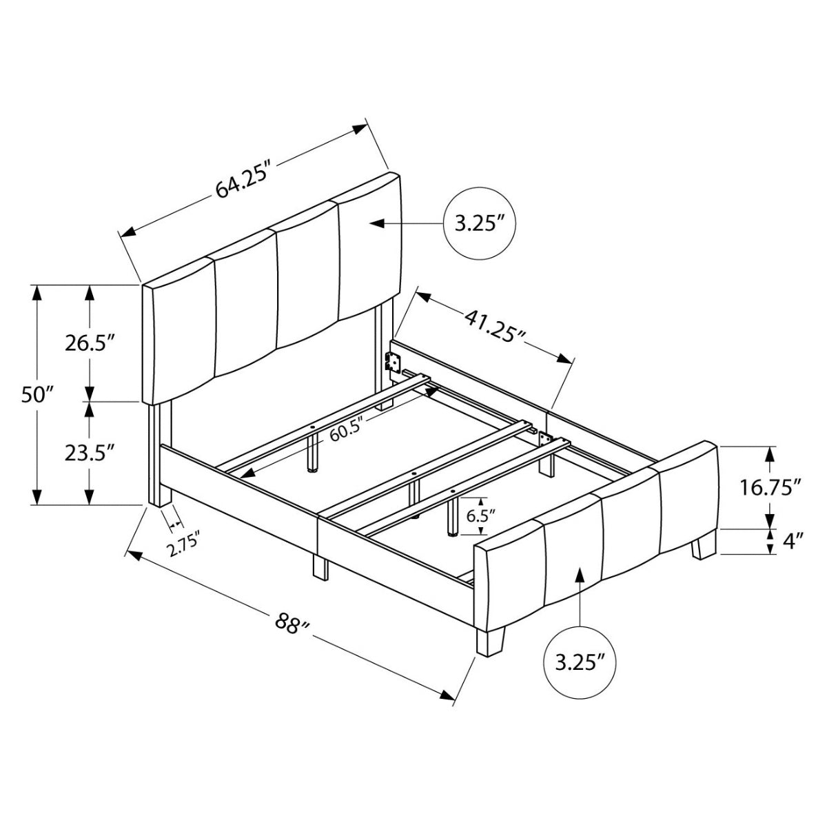 Gabrielle - Queen Bed - Grey Fabric