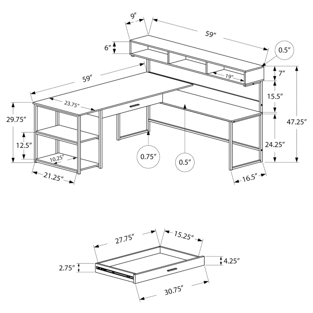 Miro - Corner desk - White and gray metal