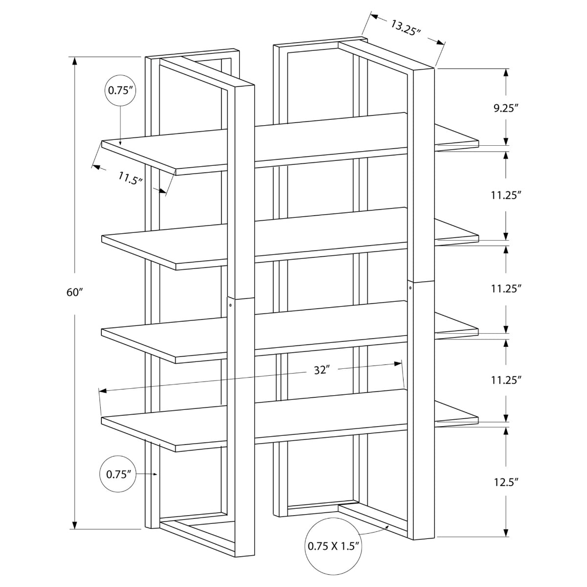 SHELF - 60"H / DARK TAUPE / BLACK METAL