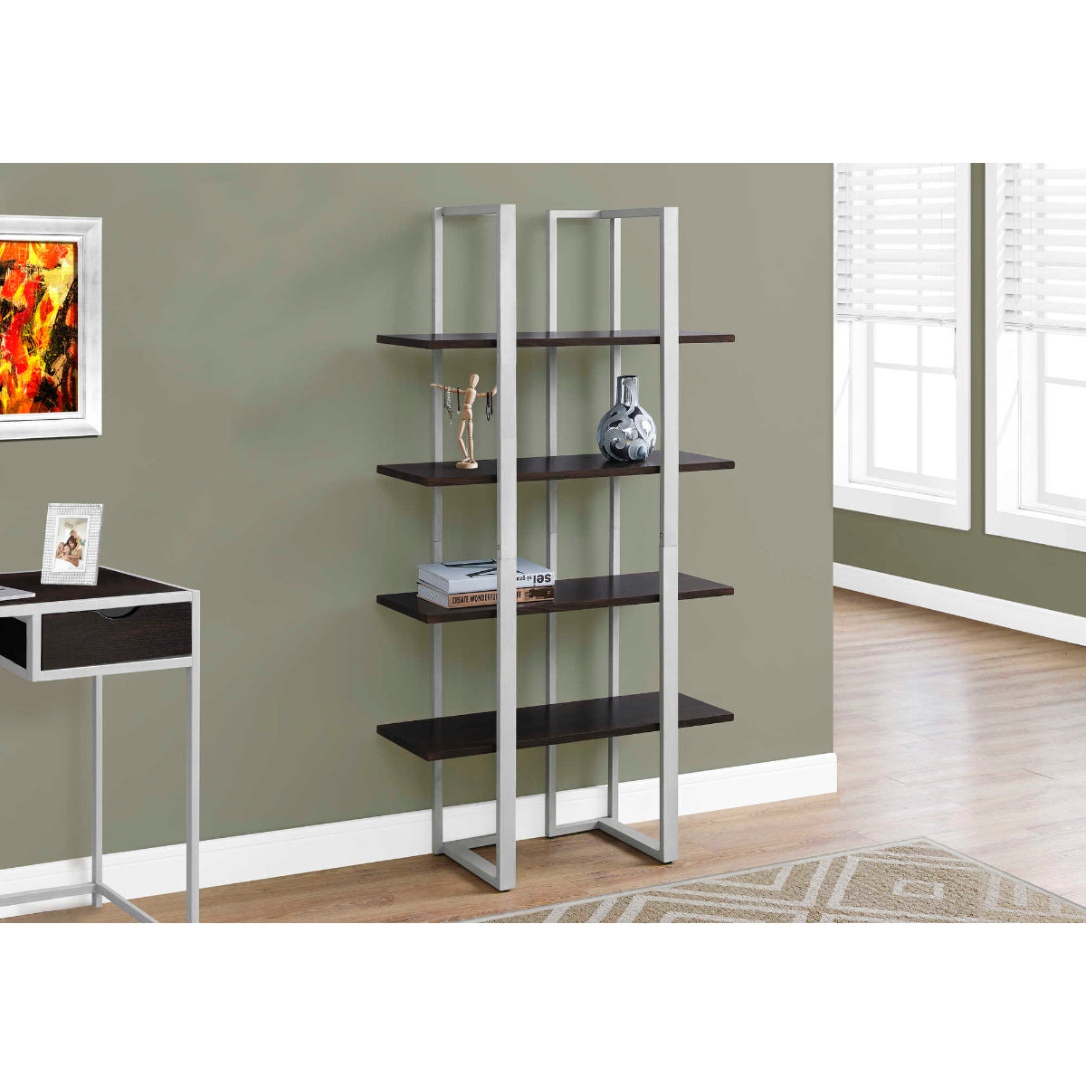 SHELF - 60"H / ESPRESSO / SILVER METAL