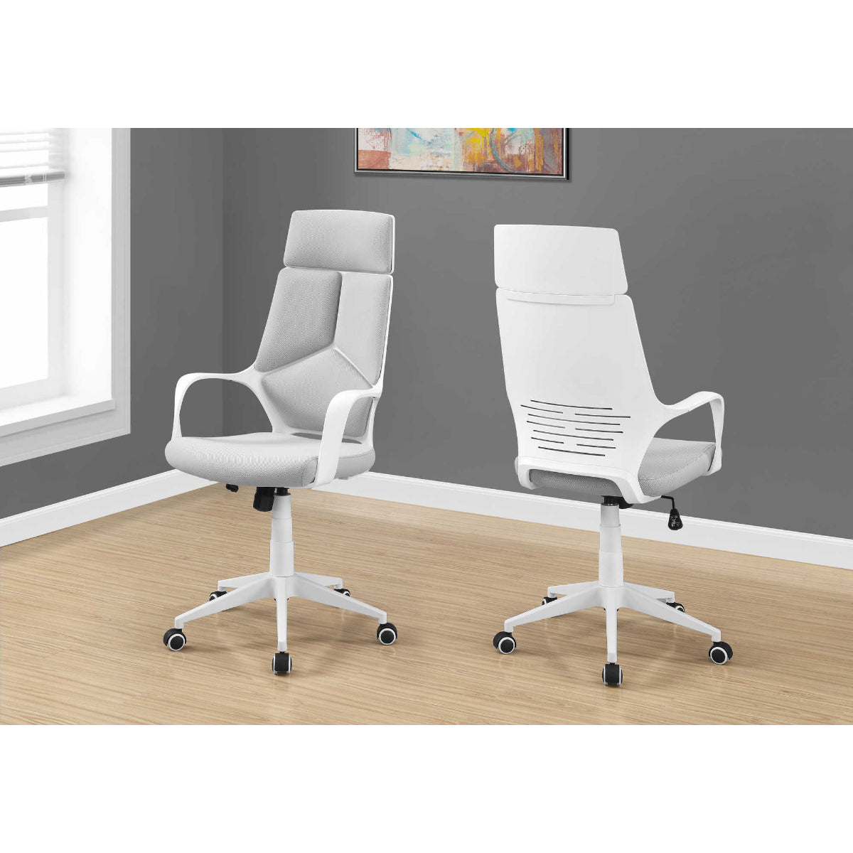 OFFICE CHAIR - WHITE / GREY FABRIC / EXECUTIVE BACK