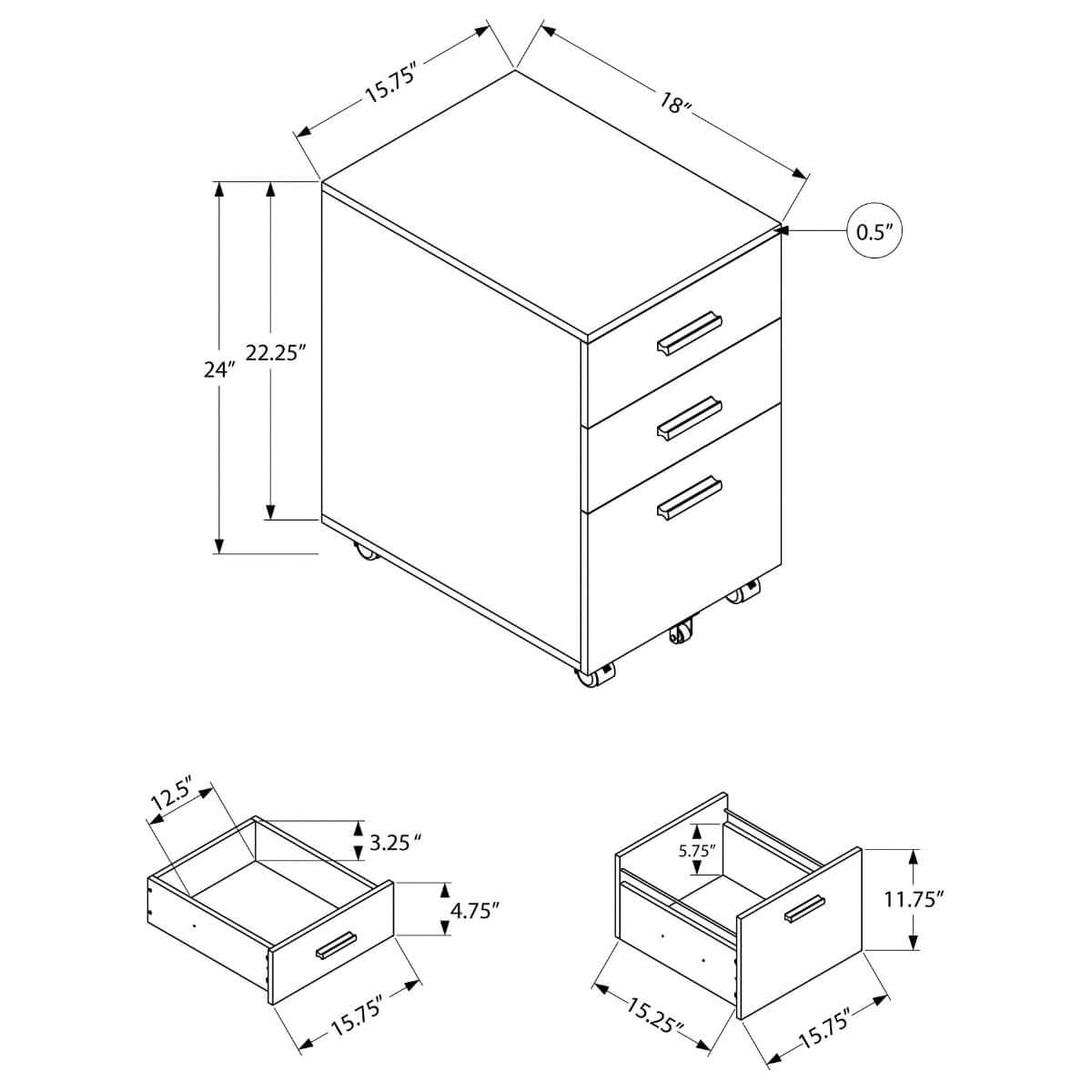 ARMOIRE DE CLASSEMENT - 3 TIROIRS / BLANC SUR ROULETTES