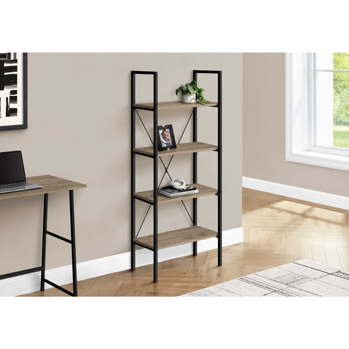 SHELF - 48"H / DARK TAUPE / BLACK METAL