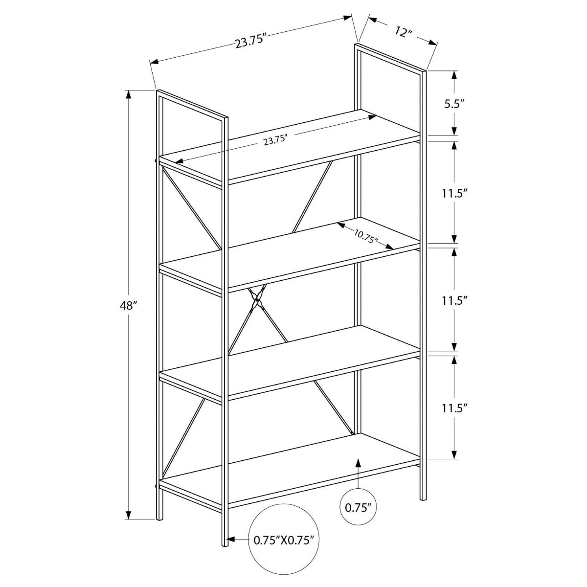 SHELF - 48"H / WHITE / WHITE METAL