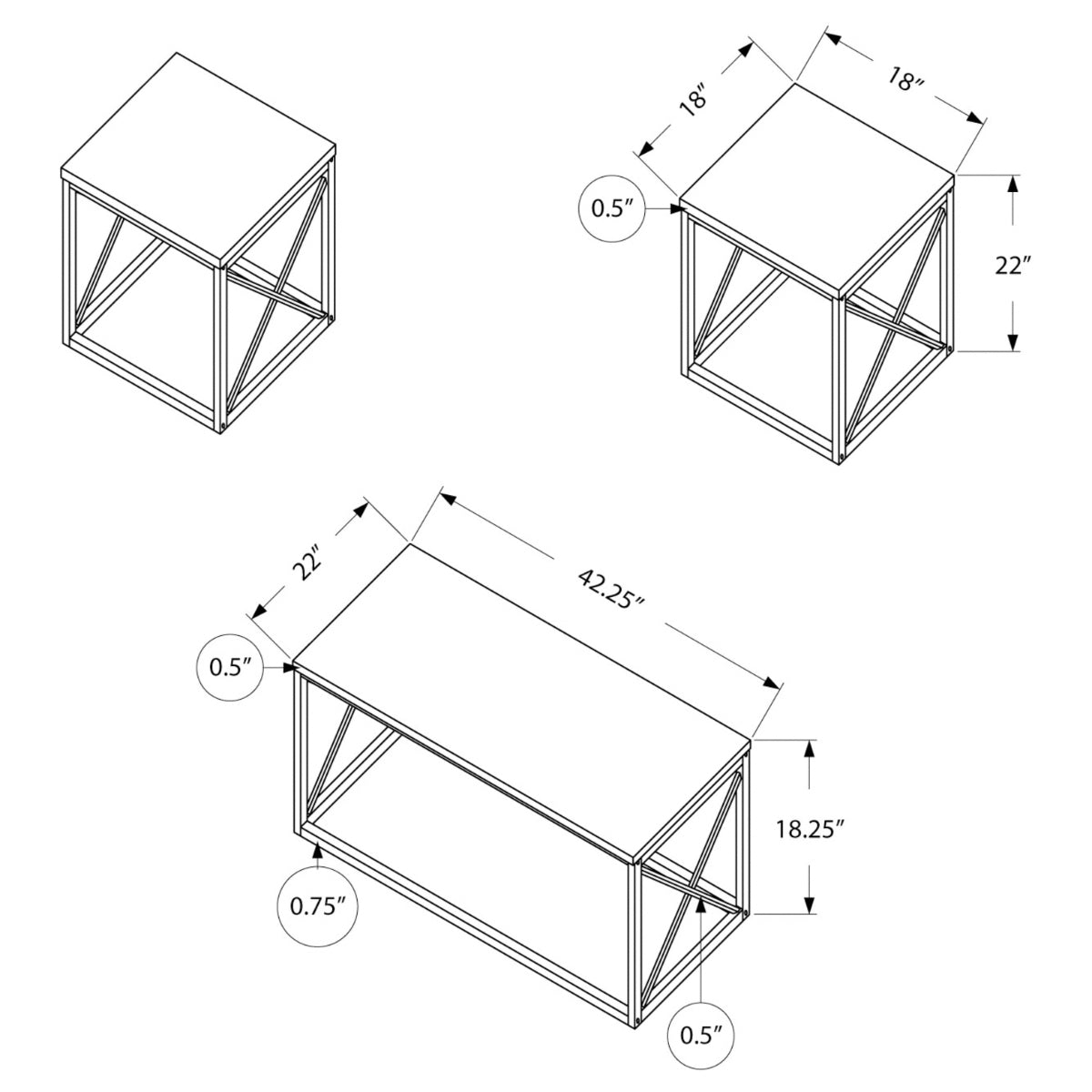 Léon - Coffee table set - Dark Taupe