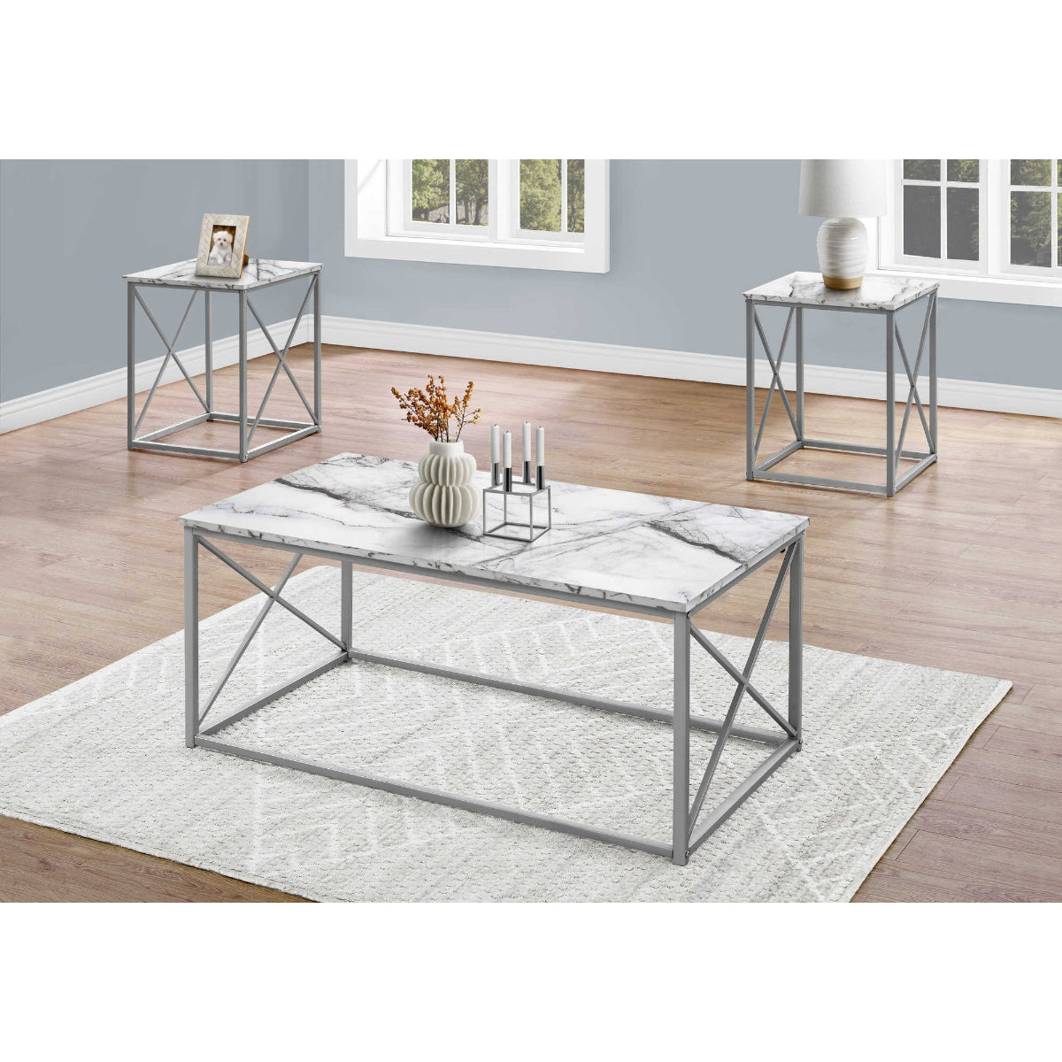 Leon - Coffee table set - White Marble finish