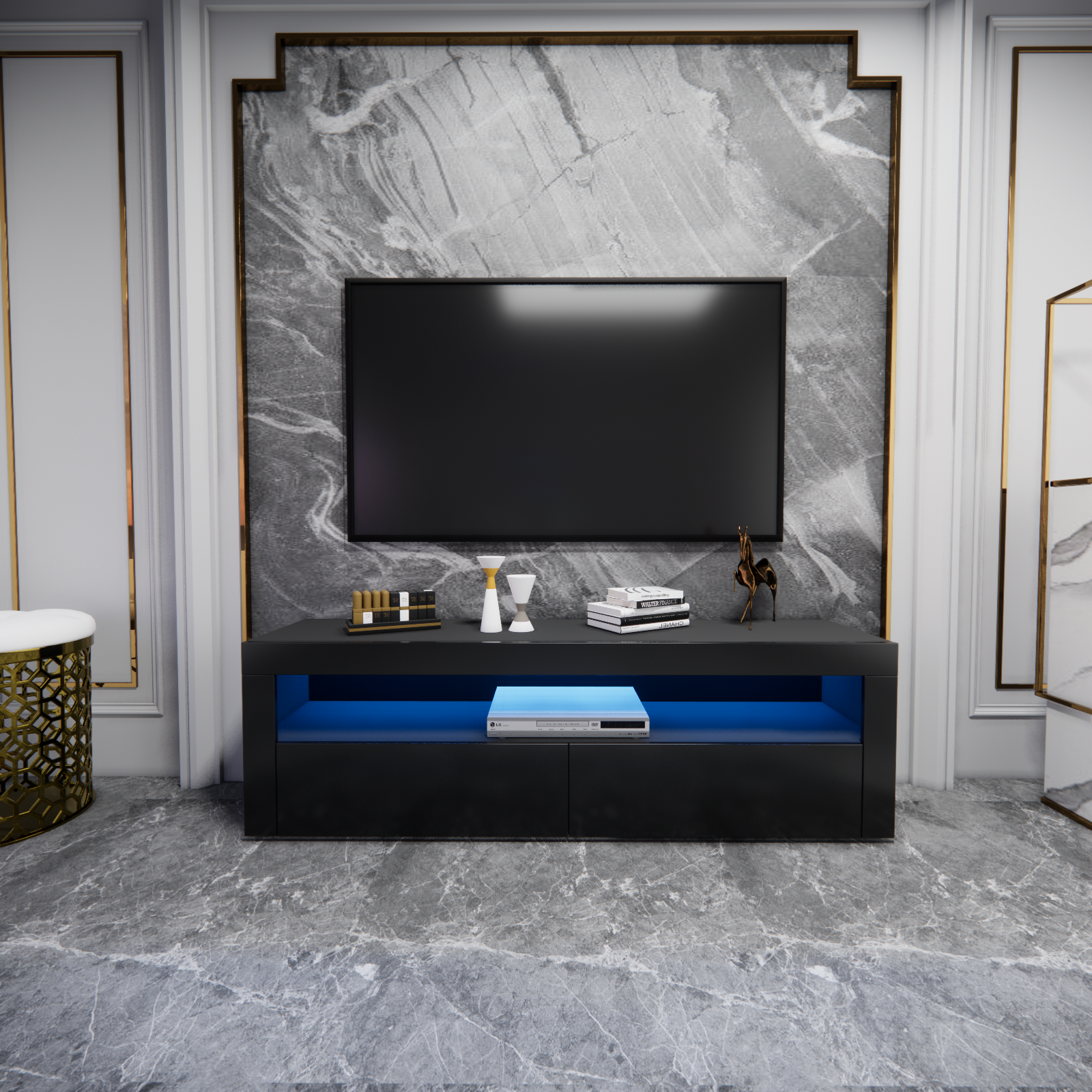 Ashton - LED TV Stand - Entertainment Unit - High Gloss Black - 63in