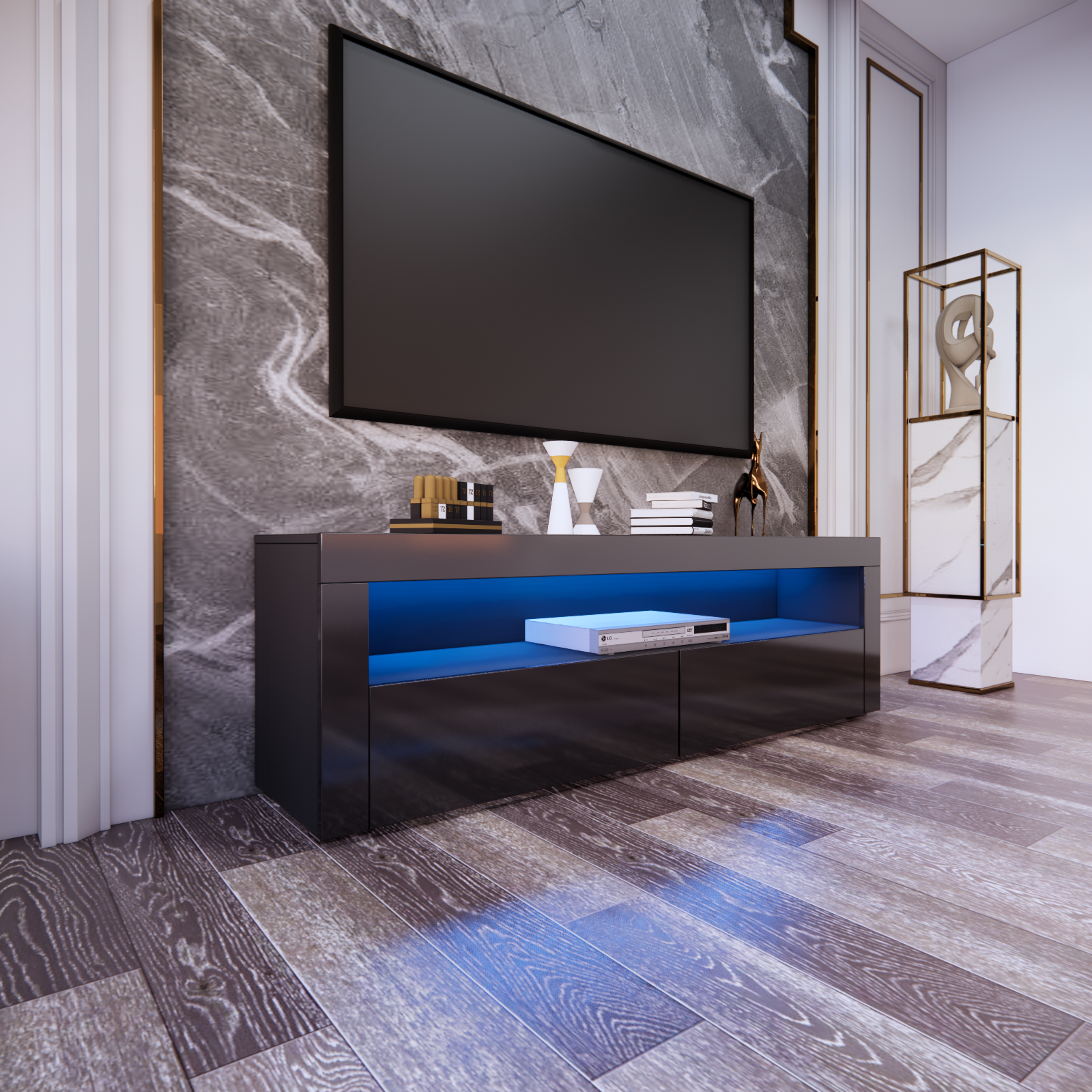 Ashton - LED TV Stand - Entertainment Unit - High Gloss Black - 63in