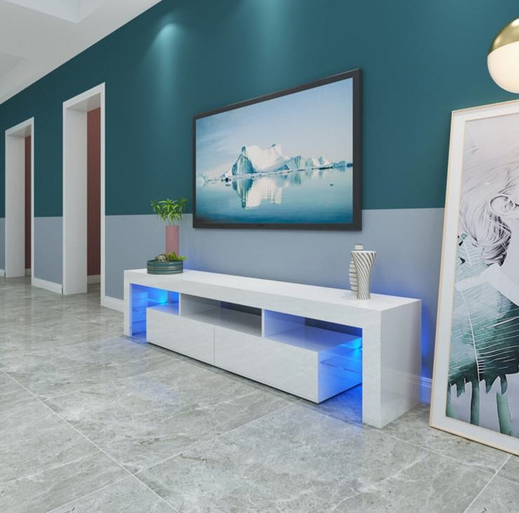 Brandon - LED TV Stand - Entertainment Unit - High Gloss White - 78in