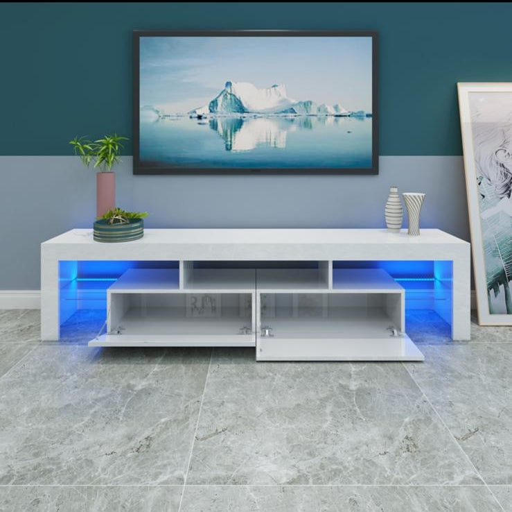 Brandon - LED TV Stand - Entertainment Unit - High Gloss White - 78in