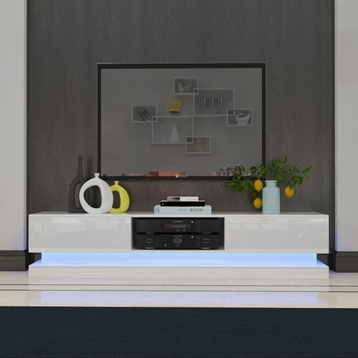 Frederick - LED TV Stand - Entertainment Unit - High Gloss White - 70in