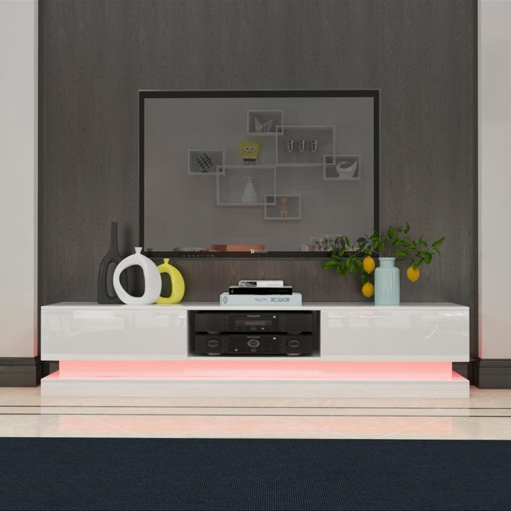 Frederick - LED TV Stand - Entertainment Unit - High Gloss White - 70in