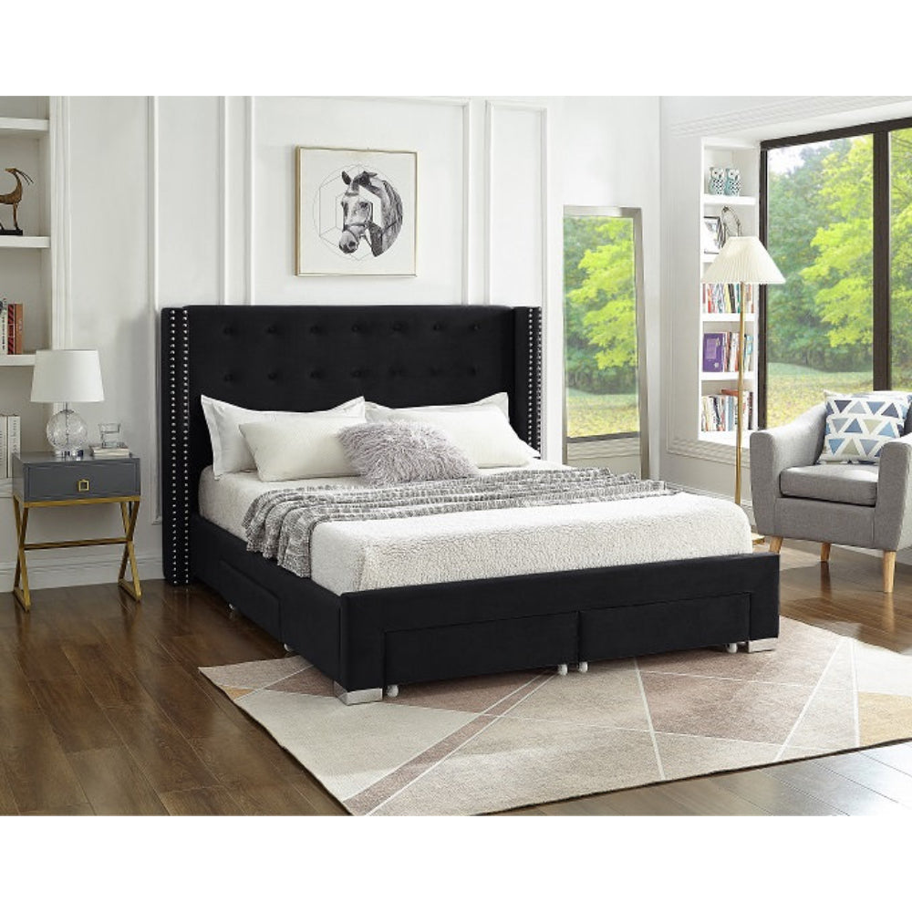 Lilia - Queen Bed - Black Velvet Tufted