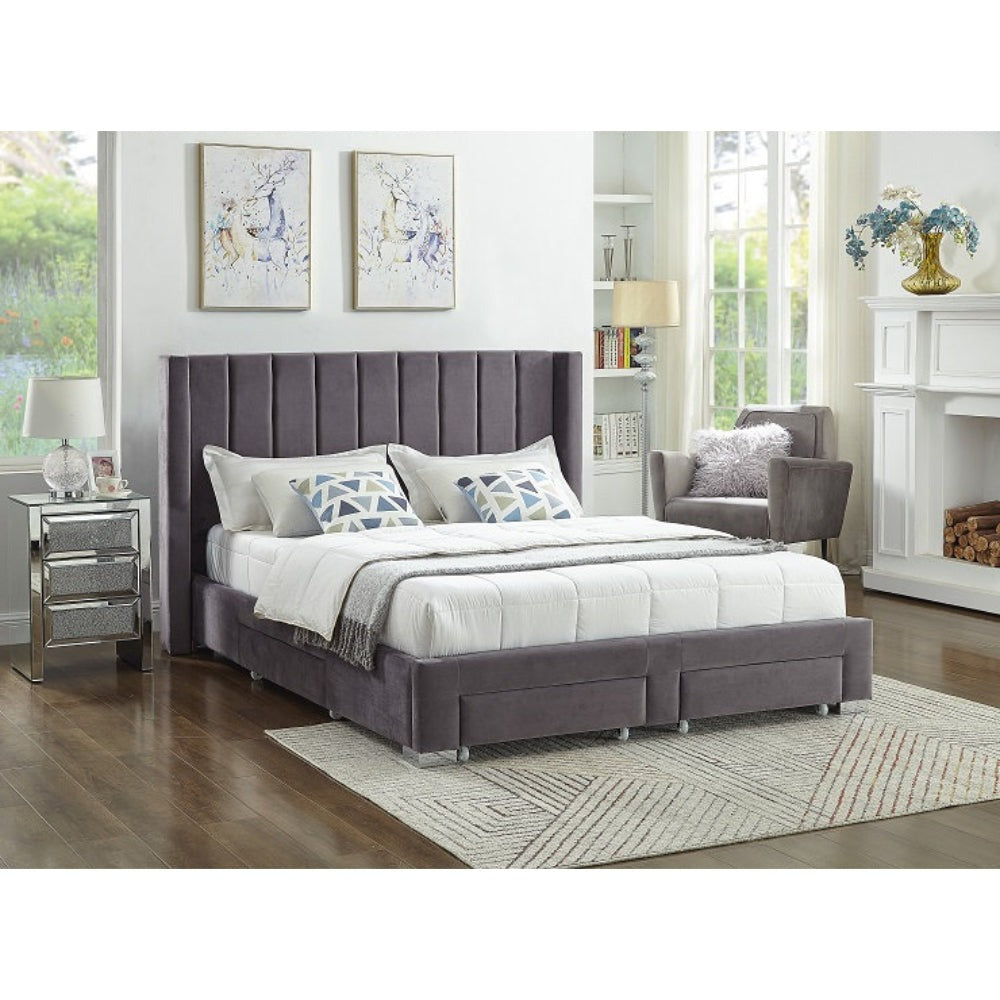 Pascal - Queen Bed - Gray Velvet