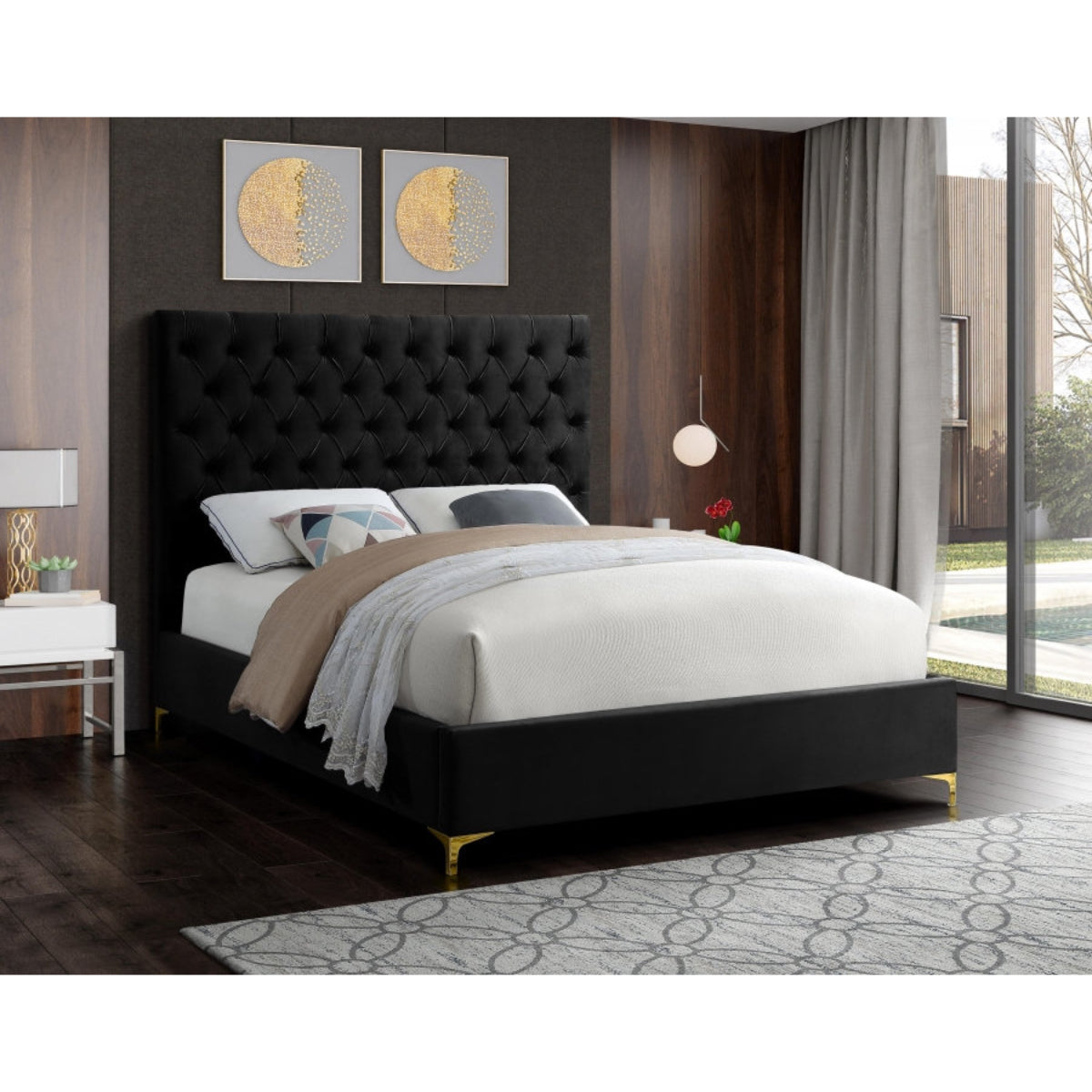 Albert - Queen Bed - Black Velvet With Tufting