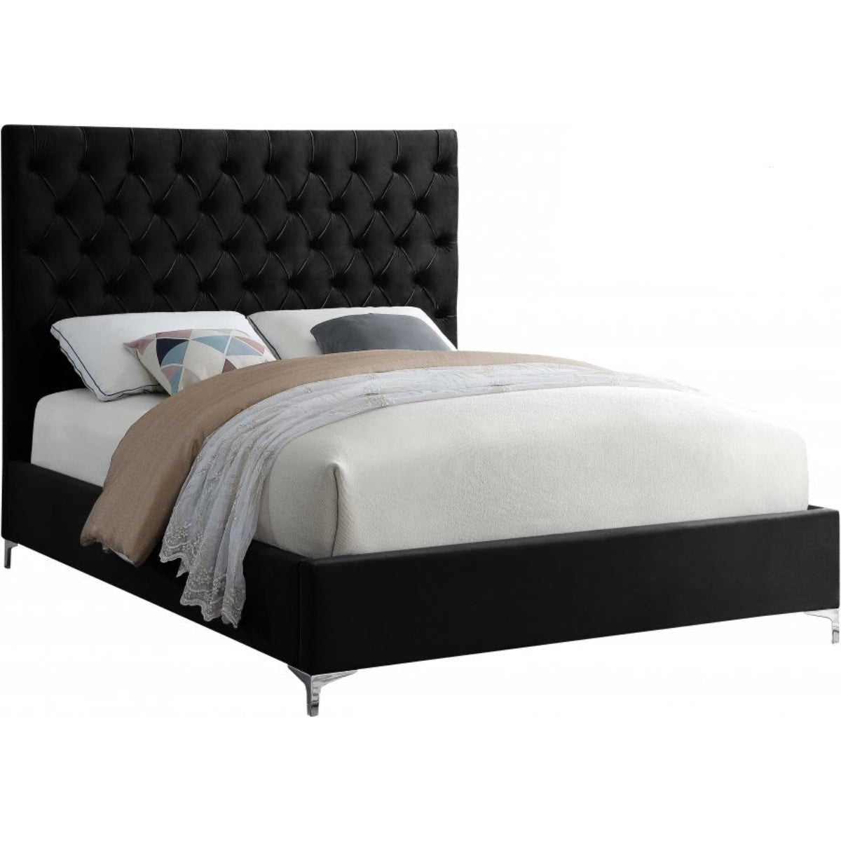 Albert - Queen Bed - Black Velvet With Tufting
