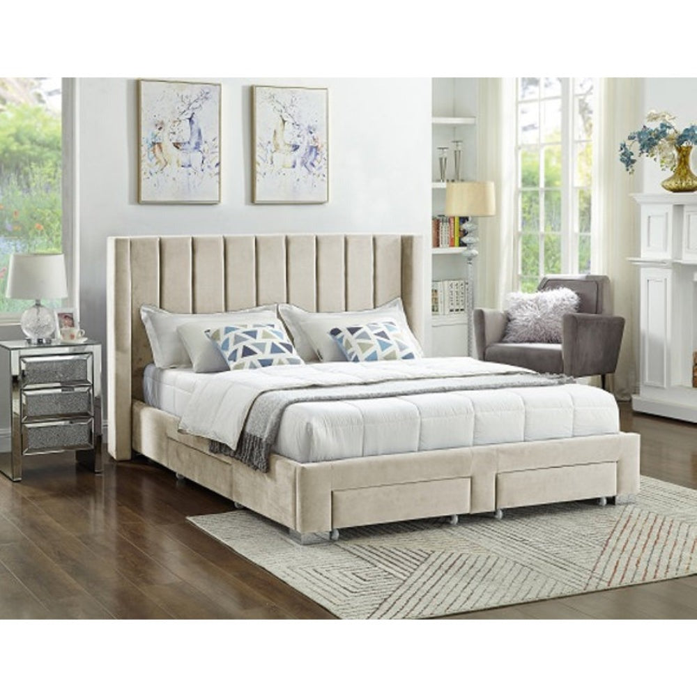 Pascal - Queen Bed - Cream Velvet