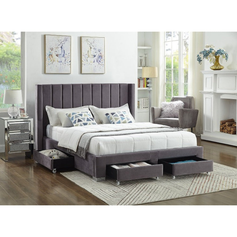 Pascal - Queen Bed - Gray Velvet