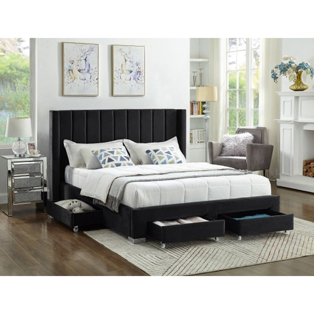 Pascal - Queen Bed - Black Velvet