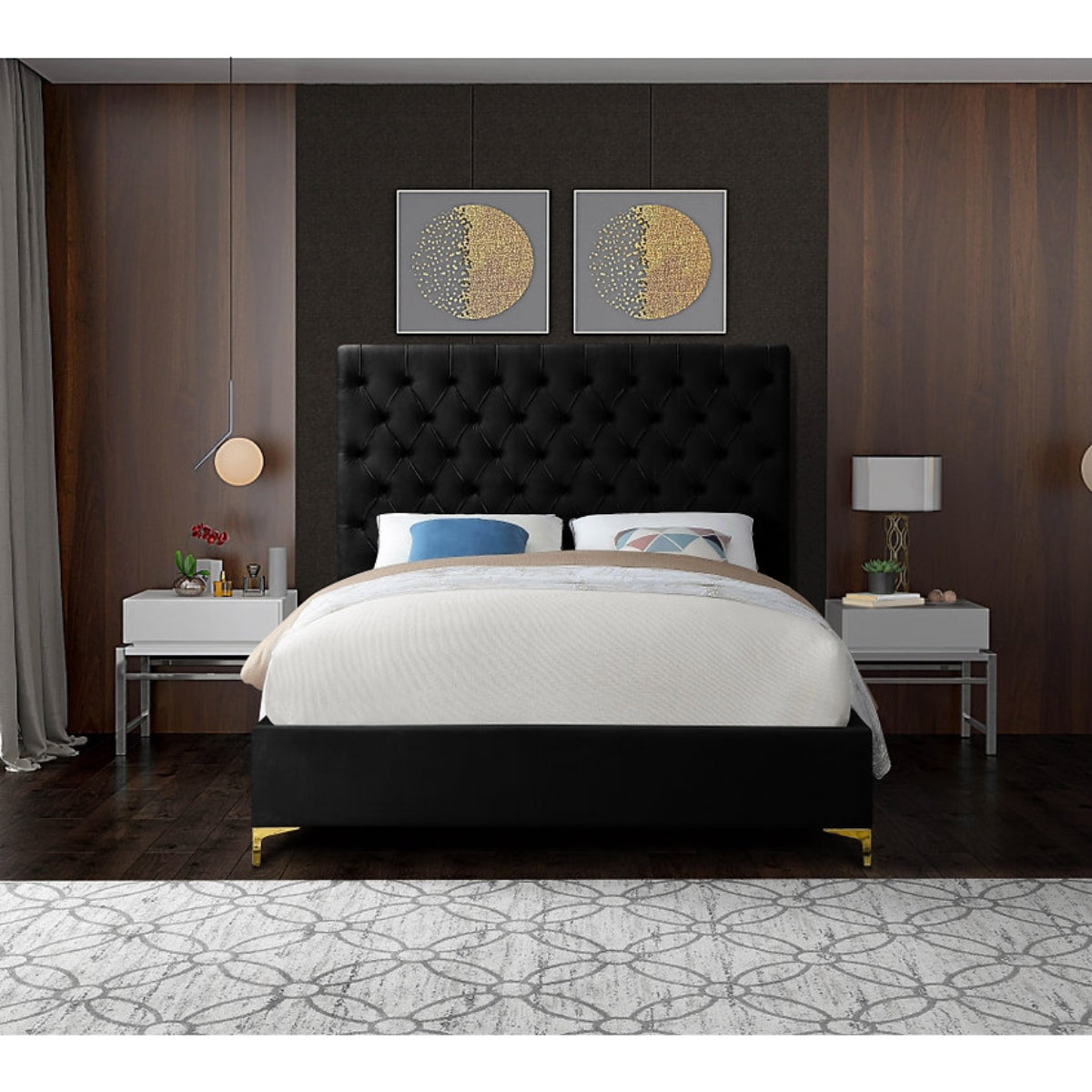 Albert - Queen Bed - Black Velvet With Tufting