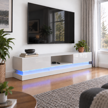 Frederick - LED TV Stand - Entertainment Unit - High Gloss White - 70in