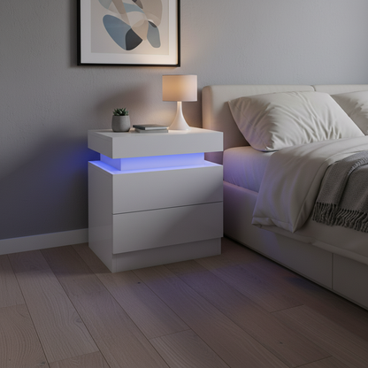 Sacha - Table de chevet avec LED - Blanc