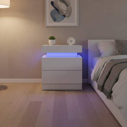 Sacha - Table de chevet avec LED - Blanc