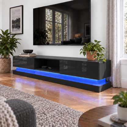 Frederick - LED TV Stand - Entertainment Unit - Glossy Black - 70in