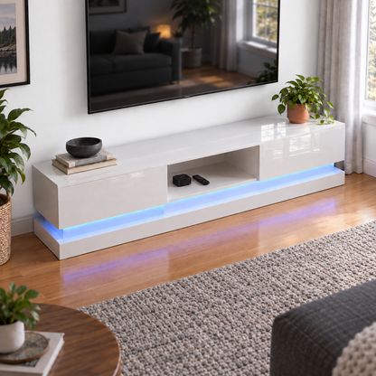 Frederick - LED TV Stand - Entertainment Unit - High Gloss White - 70in