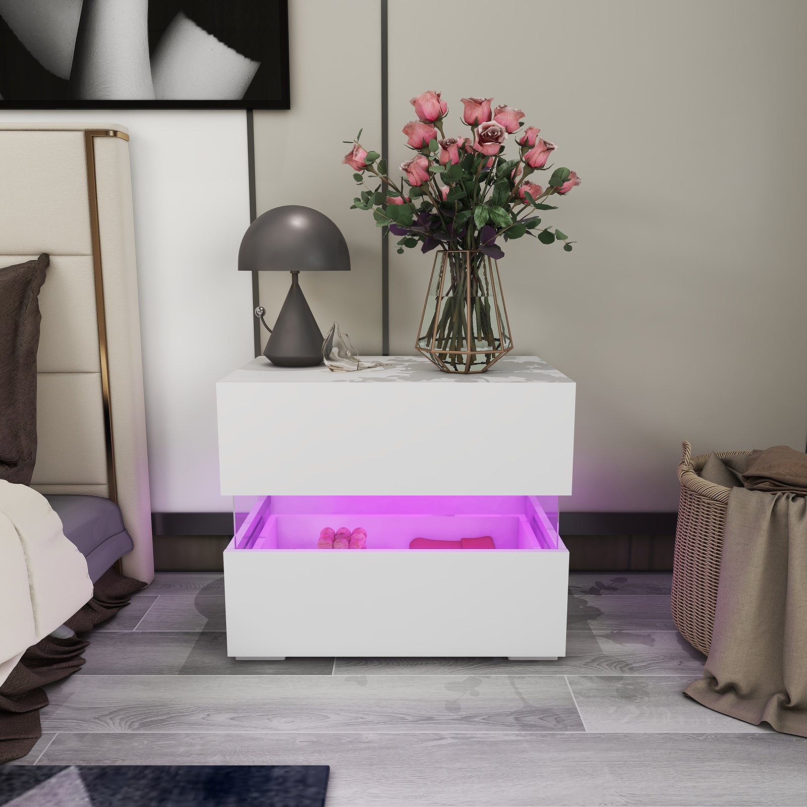 Amélia - Table de chevet avec LED - Blanc