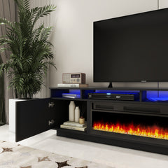 LED TV Stand With Fireplace - Entertainment Unit - Glossy Black - 78 In.