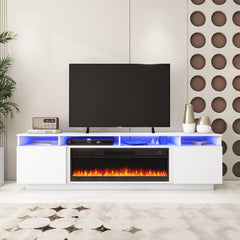LED TV Stand with Fireplace - Entertainment Unit - Glossy White - 78 in.